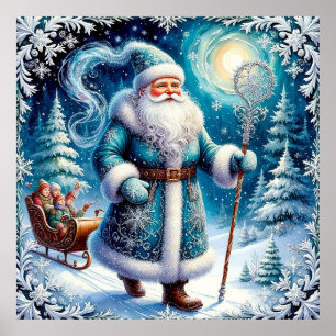 Poster Papai Noel tradicional em cena de inverno festivo