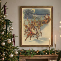 Papai Noel vintage de Natal com trenó e renas