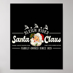 Poster Papai Noel Vintage Passeios de Trenó de Natal Rena