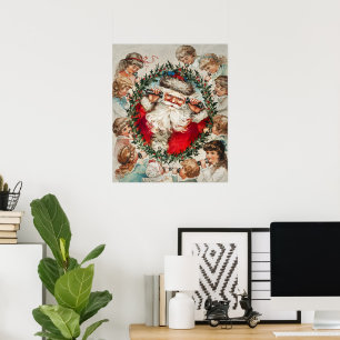 Poster Papai Noel vitoriano ao telefone com crianças