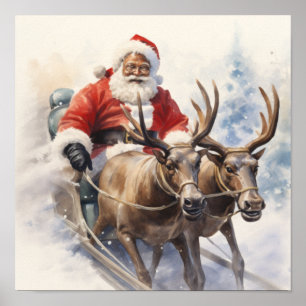 Poster Papais noeis Africanos Dois Reindeer Sleigh