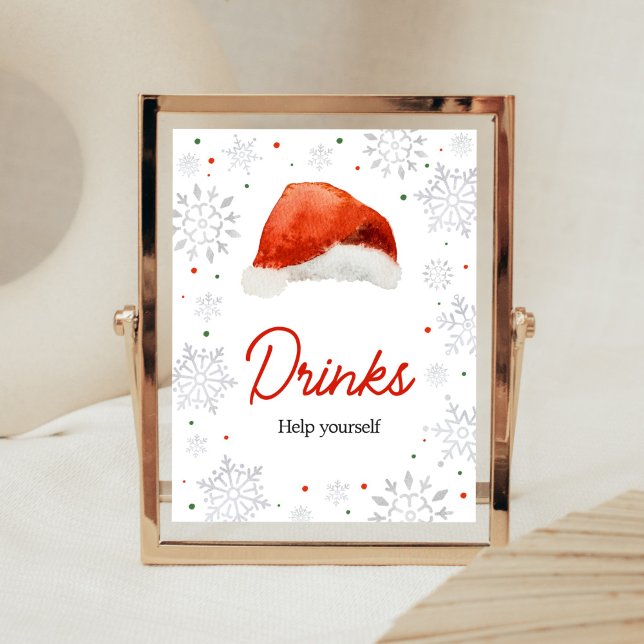 Poster Papais noeis Bebidas De Chapéu (Gender Neutral Santa Hat Baby Shower Drinks Sign)
