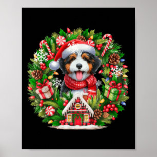 Poster Papais noeis Bernedoodle Christmas Floral Circle O
