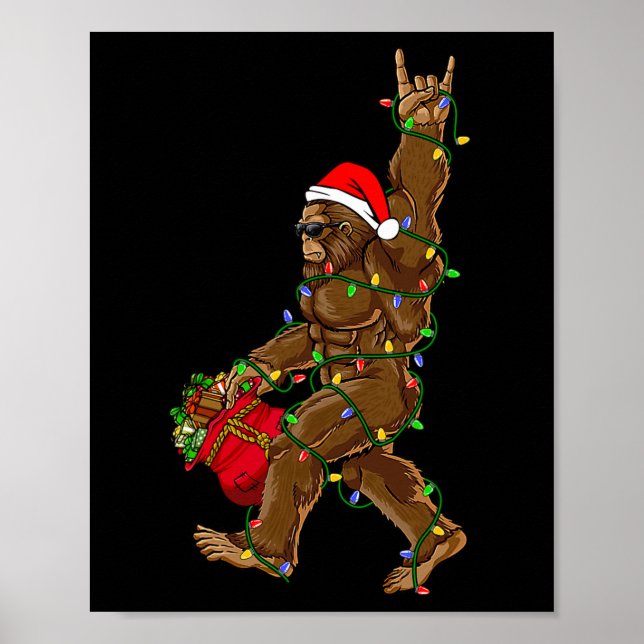 Poster Papais noeis Bigfoot Luzes de Natal Rock Divertido (Frente)