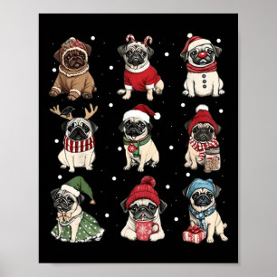 Poster Papais noeis Bonitos Pug Engraçados Xmas Luzes Cac