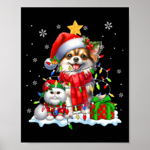 Poster Papais noeis Chihuahua com Elf Cat Luzes de Natal
