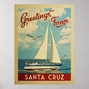 Poster Papais noeis Cruz Sailboat Viagens vintage Califór
