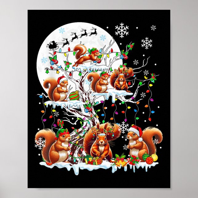 Poster Papais noeis De Grupo Reindeer Elf Esquilos Em Tre (Frente)