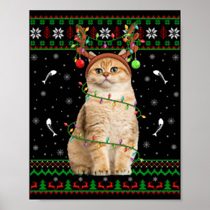Poster Papais noeis de Iluminação do Sweater Cat Ugly Xma