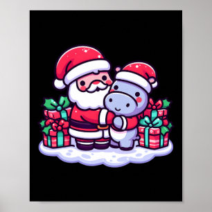Poster Papais noeis De Natal Abraçando Hippopotamus Em Sa