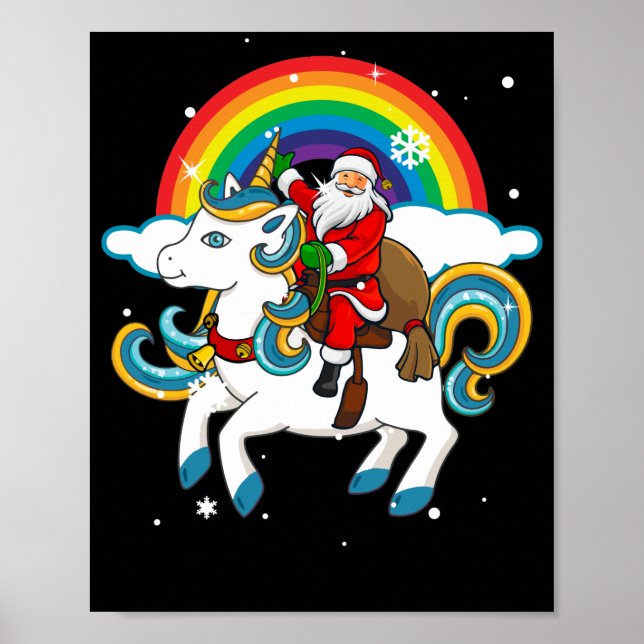 Poster Papais noeis de Natal Andando no Unicorn Xmas Ofer (Frente)
