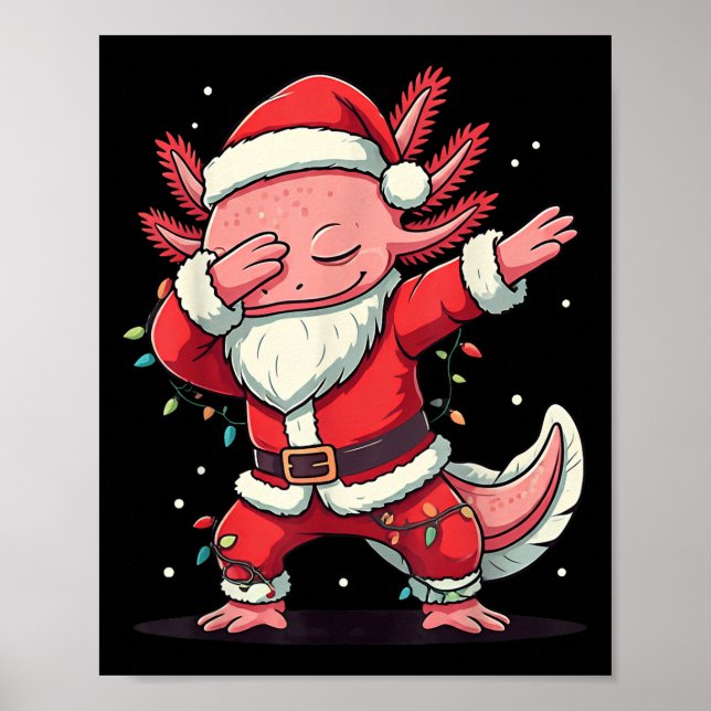 Poster Papais noeis de Natal Dabbing Axolotl Xmas Light (Frente)