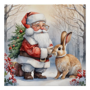 Pôster Papais noeis de Natal e Ilustração da Natureza Coe