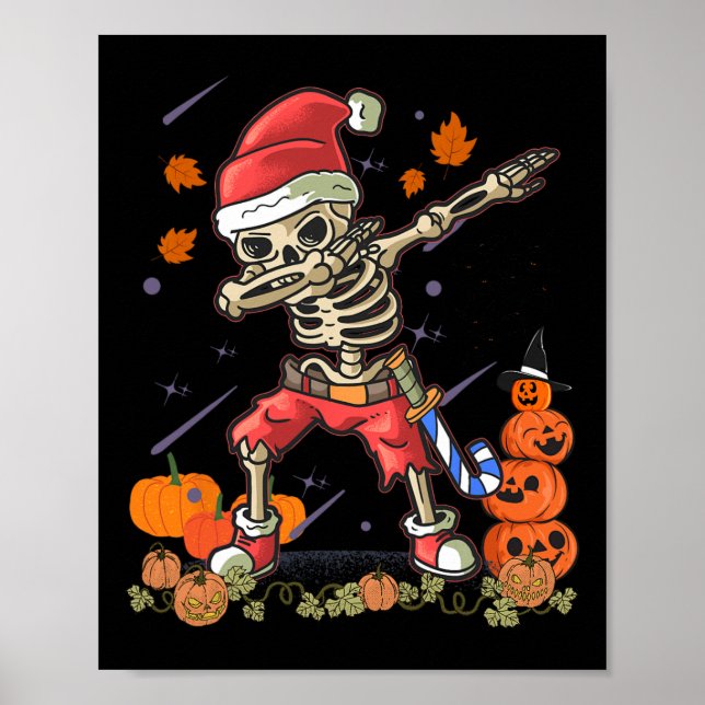 Poster Papais noeis de Natal Skeleton Dabbing Halloween C (Frente)