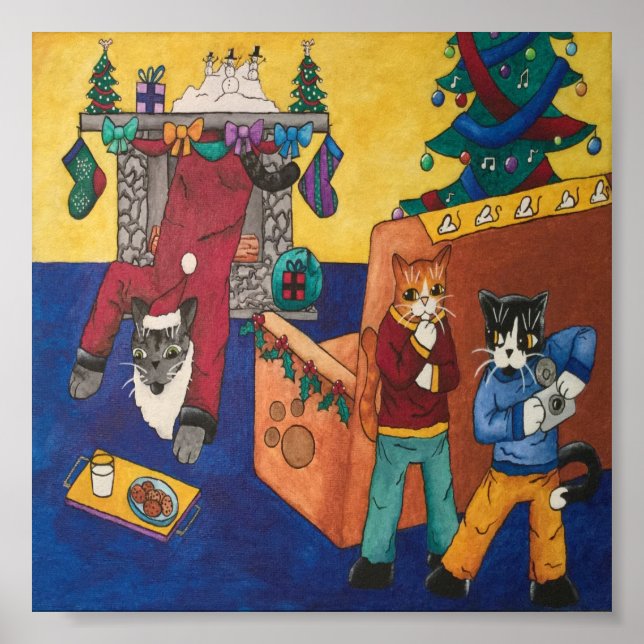 Poster Papais noeis de Natal Surprise Cats (Frente)