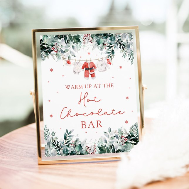 Poster Papais noeis de Natal Vermelho Chá de fraldas de c (Watercolor Red Christmas Santa Baby Shower Hot Chocolate Bar Sign)