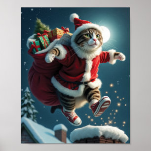 Poster Papais noeis de Natal voando com presentes e magia