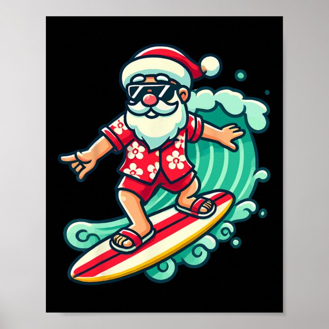 Poster Papais noeis De Surfe Férias De Natal Tropicais Xm (Frente)