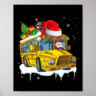 Poster Papais noeis Dirigindo Ônibus Escolar Árvore Xmas