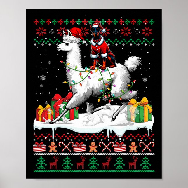 Poster Papais noeis Dobermann Riding Llama Christmas Swea (Frente)