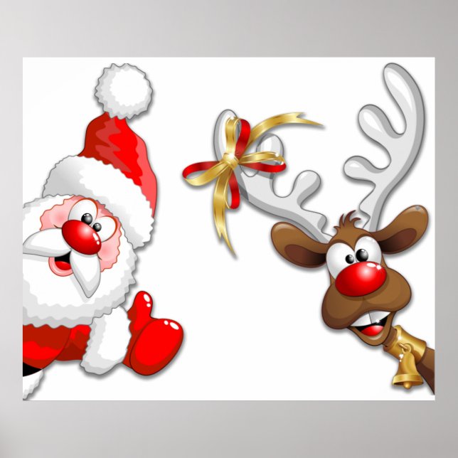 Poster Papais noeis e Reindeer Feliz Christmass Happy Car (Frente)