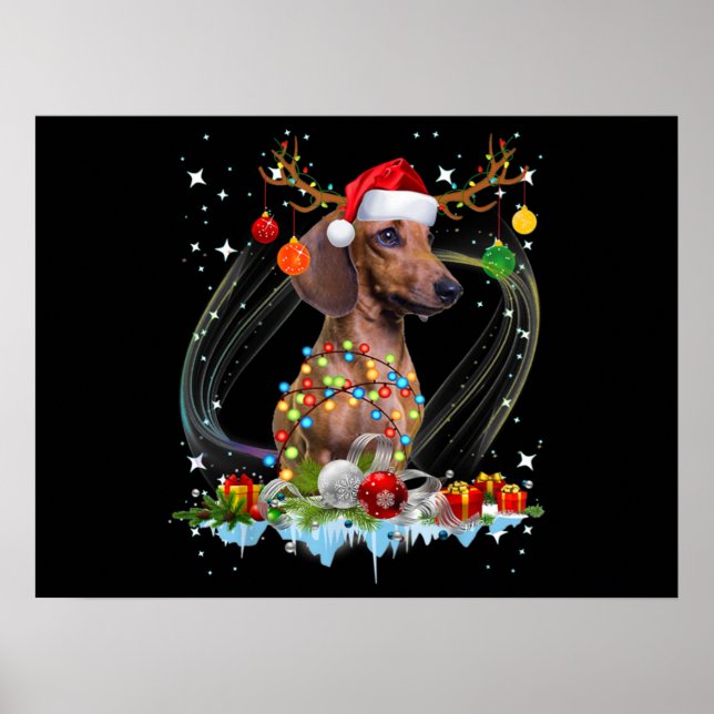 Poster Papais noeis Engraçados Dachshund Reindeer Natal C (Frente)