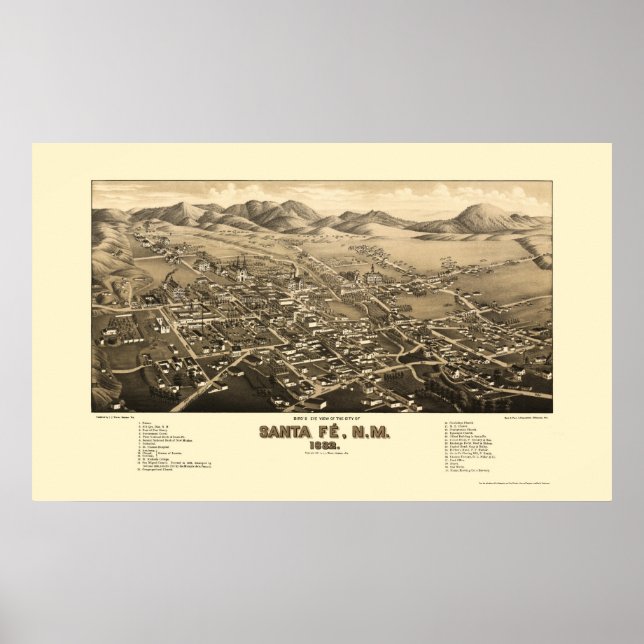Pôster Papais noeis Fe, Mapa Panorâmico NM - 1882 (Frente)