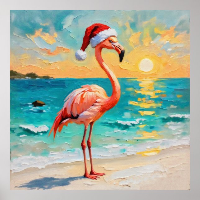 Poster Papais noeis Flamingo na praia (Frente)