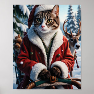 Poster Papais noeis Gato Liderando o Pescoço de Natal