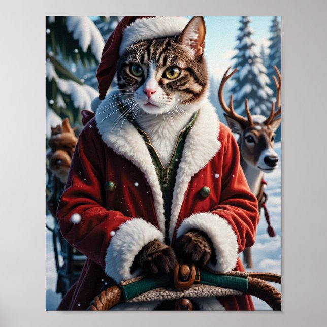 Poster Papais noeis Gato Liderando o Pescoço de Natal (Frente)