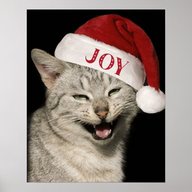 Poster Papais noeis Muito Engraçados Gato Ria Foto Natal (Frente)