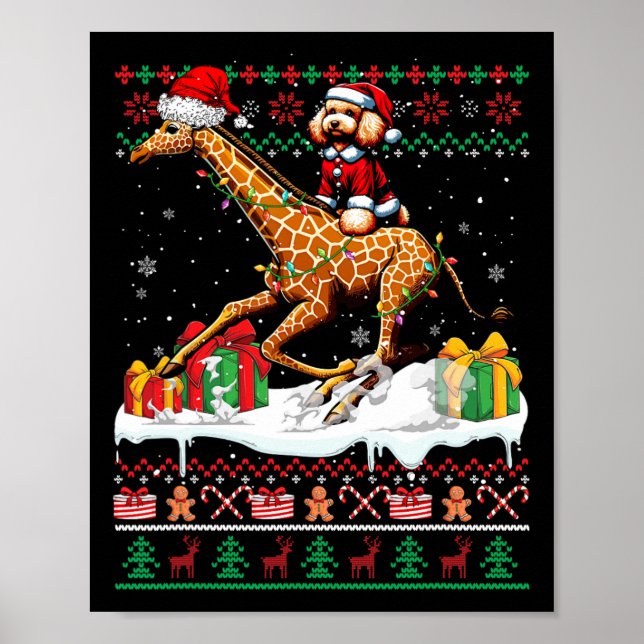 Poster Papais noeis Poodle Riding Giraffe Christmas Sweet (Frente)