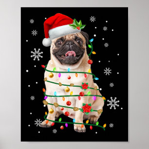 Poster Papais noeis Pug Natal Luzes Xmas Cachorros Macaco