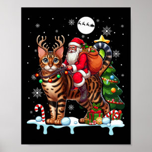 Poster Papais noeis Riding Reindeer Bengal Cat Xmas Tree 