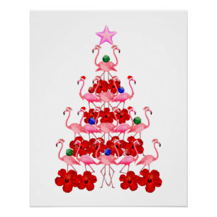 Pôster Papais noeis Rosa Flamingo Árvore de Natal