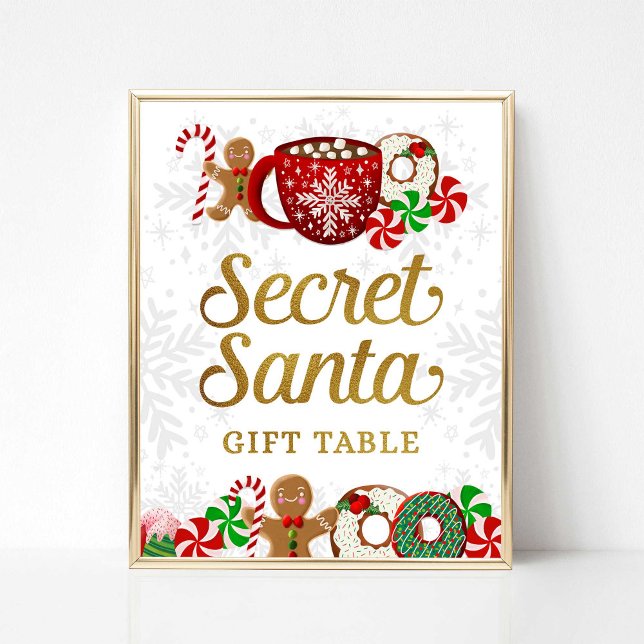 Poster Papais noeis Secretos Sinal de Mesa Presente Festa (Secret Santa Gift Table Sign, Sweet Christmas Theme, Holiday Party Sign)
