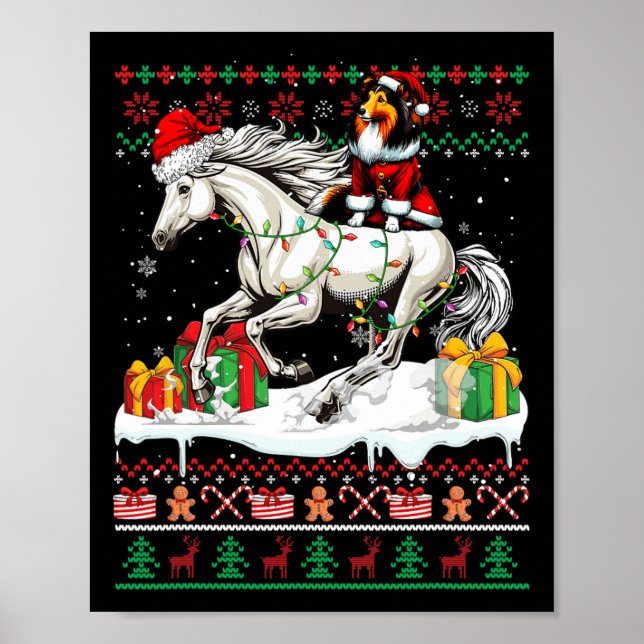 Poster Papais noeis Sheltie Riding Horse (Frente)