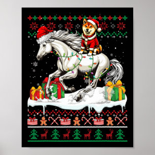Poster Papais noeis Shiba Inu Cavalo Andando Suéter de Na