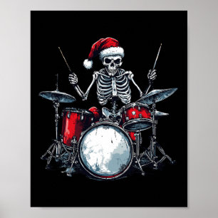 Poster Papais noeis Skeleton Tocando Drummer Percussionis