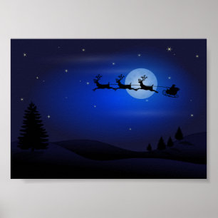 Poster Papais noeis Sleigh Andando Sobre A Lua