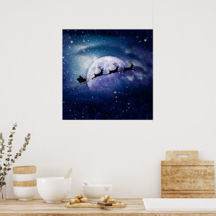 Poster Papais noeis Sleigh   Fantasy Galaxy Night Sky