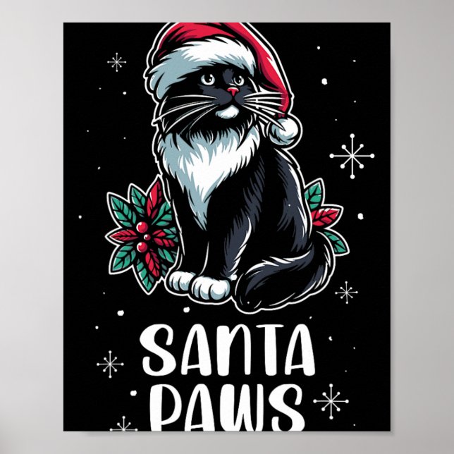 Poster Papais noeis Tuxedo Cat Vestindo Natal (Frente)