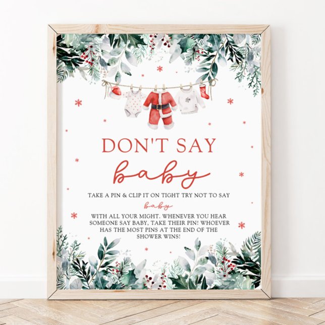 Poster Papais noeis vermelhos Natal Bebê Não Diz Chá de f (Watercolor Christmas Red Santa Baby Dont Say Baby Baby Shower Sign)