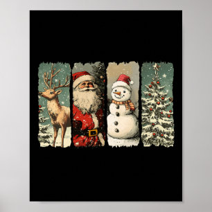 Poster Papais noeis Vintage Snowman Reindeer Retro 1950 C
