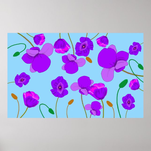 Poster Papaver Poppy Lilac sobre fundo azul pálido (Frente)