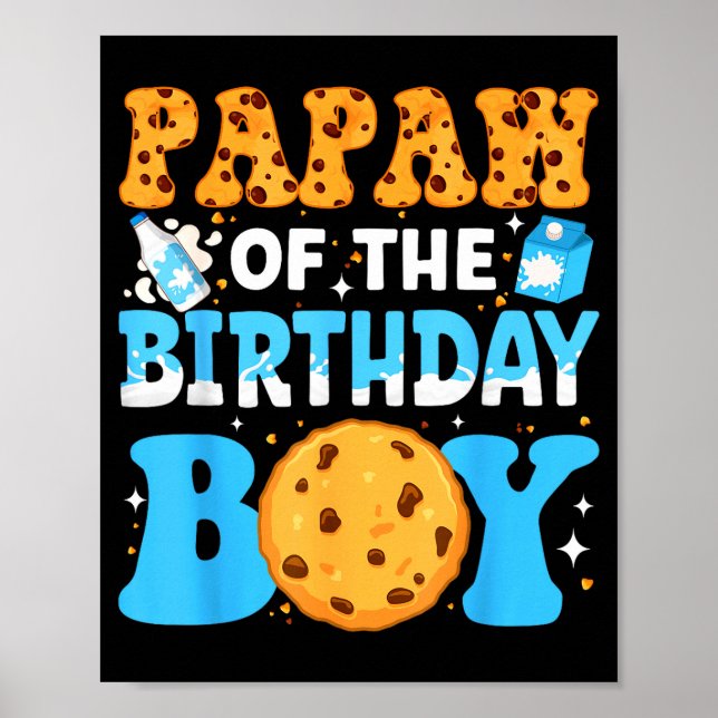 Poster Papaw Of The Birthday Boy Milk And Cookies 1st Bir (Frente)