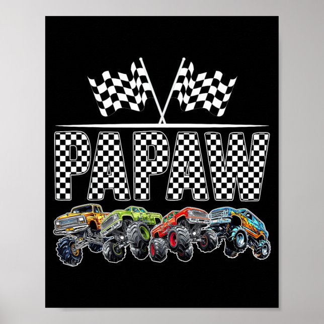 Poster Papaw Retro Monster Truck Family Birthday Matching (Frente)