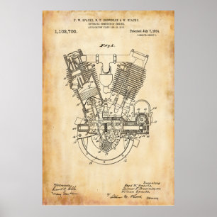 Poster Papel antigo Patente interna do motor de combust