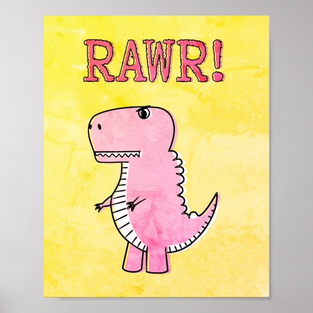 Poster Papel Antigo T-Rex De Cartografia Rosa, Bonito E Z (Frente)