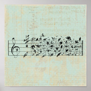 Poster Papel de Funcionarios de Pássaros e Música Vinta